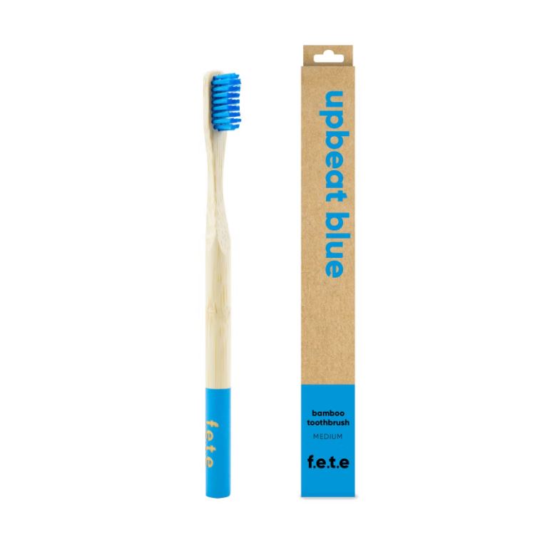 Upbeat Blue Adult's Medium Bamboo Toothbrush - f.e.t.e - Guardian Angel Naturals