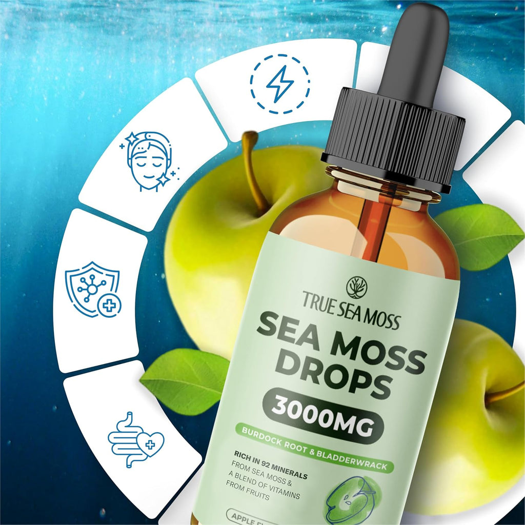 Sea Moss 3000mg Drops Burdock Root & Bladderwrack - Apple Flavor 60ml - Guardian Angel Naturals