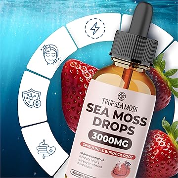 Sea Moss 3000mg Drops Spirulina & Bladderwrack - Strawberry Flavor 60ml - Guardian Angel Naturals