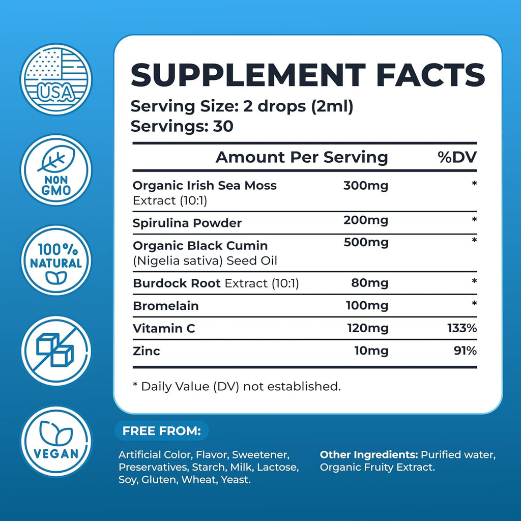 Sea Moss 3000mg Drops Burdock Root & Bladderwrack - Apple Flavor 60ml - Guardian Angel Naturals