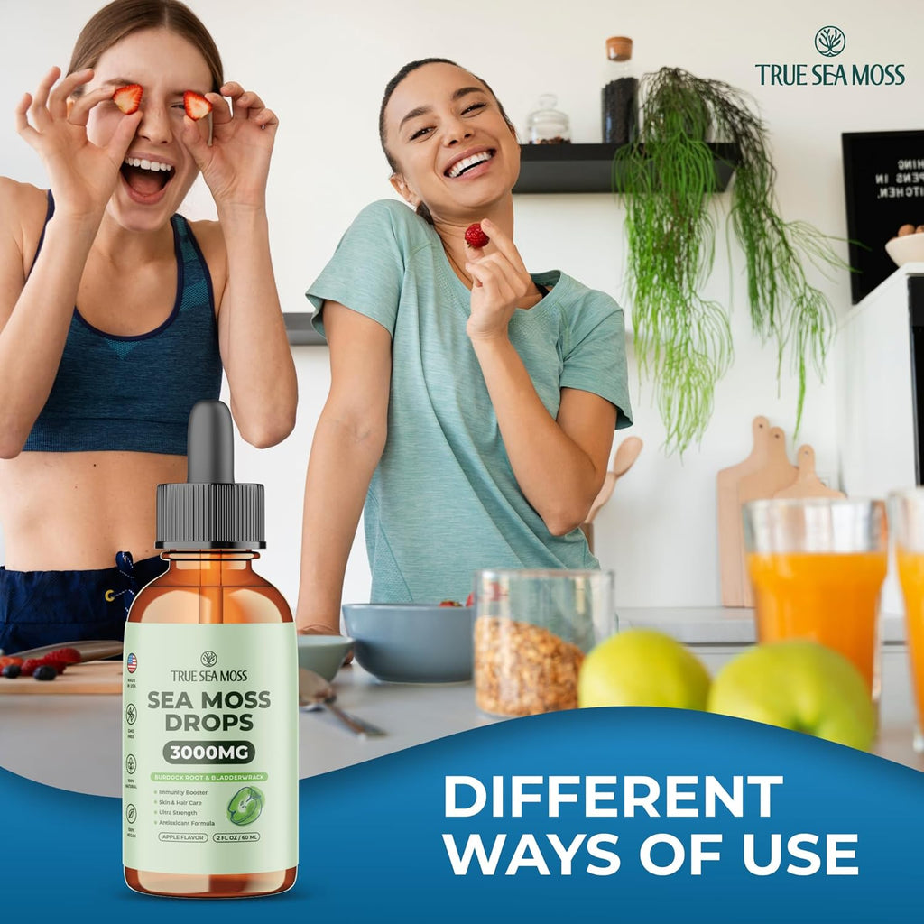 Sea Moss 3000mg Drops Burdock Root & Bladderwrack - Apple Flavor 60ml - Guardian Angel Naturals
