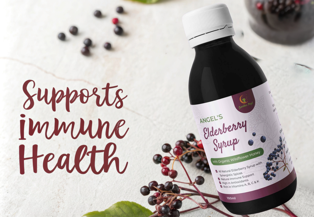 Angel's Elderberry Syrup with Organic Ingredients - Honey or Molasses(Vegan) - Guardian Angel Naturals