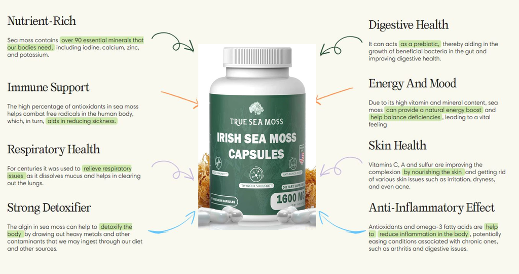 Organic Irish Moss and Maca Capsules - 1600mg per serving - Guardian Angel Naturals