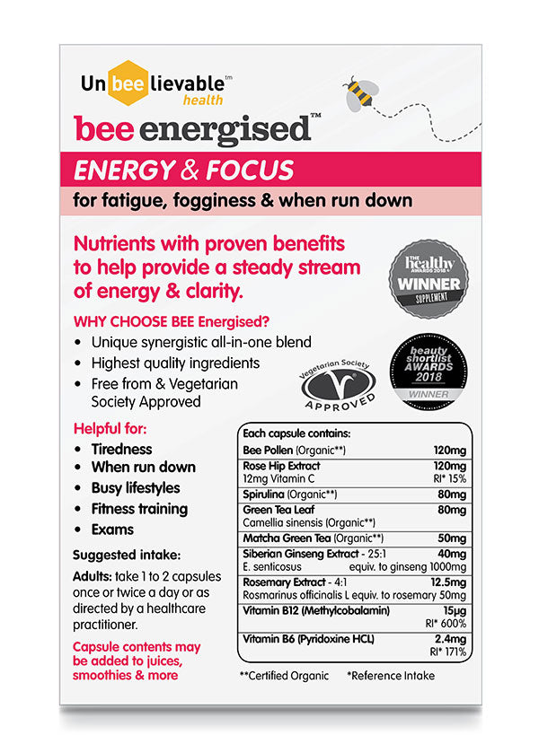 Bee Energised Energy and Focus - 20 Capsules - Guardian Angel Naturals