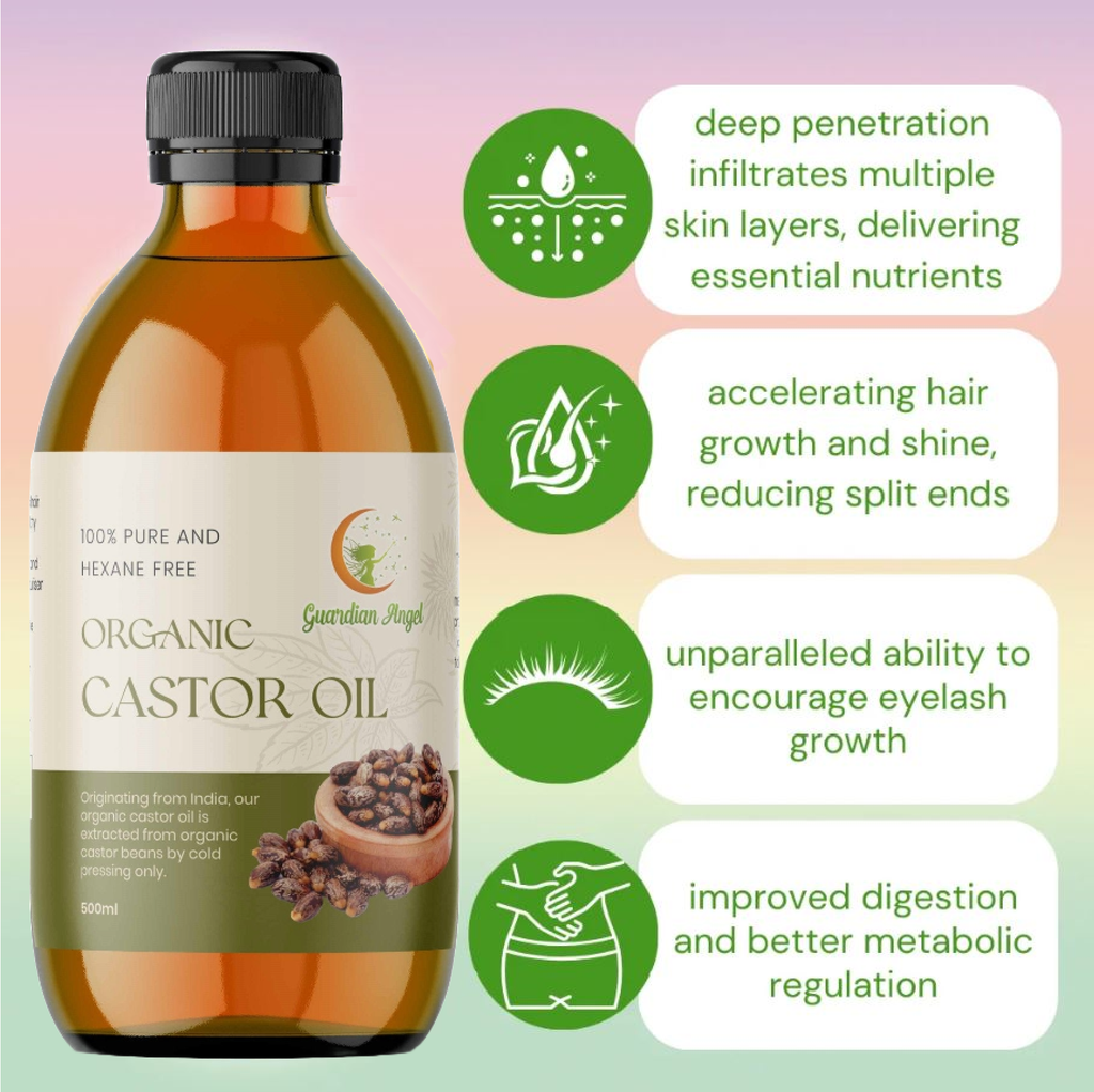 Organic Castor Oil - Virgin Cold Pressed, Ethically Sourced and Hexane Free - Guardian Angel Naturals