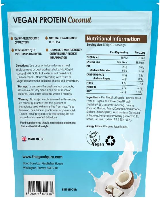 Vegan Protein Powder - High Plant Coconut 500g - Guardian Angel Naturals