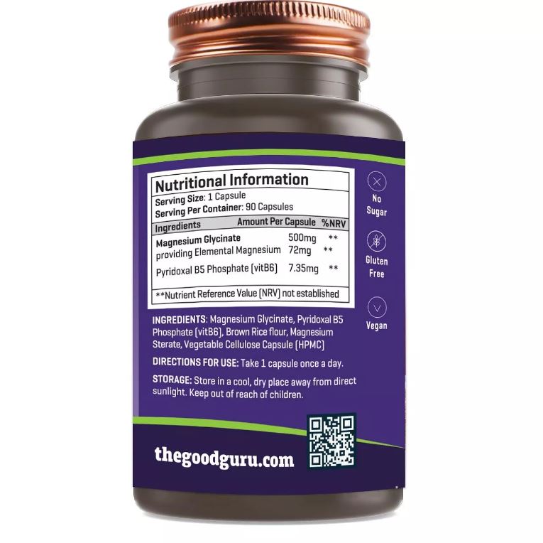 The Good Guru Vegan Magnesium Glycinate & B6 - 90 Capsules - Guardian Angel Naturals