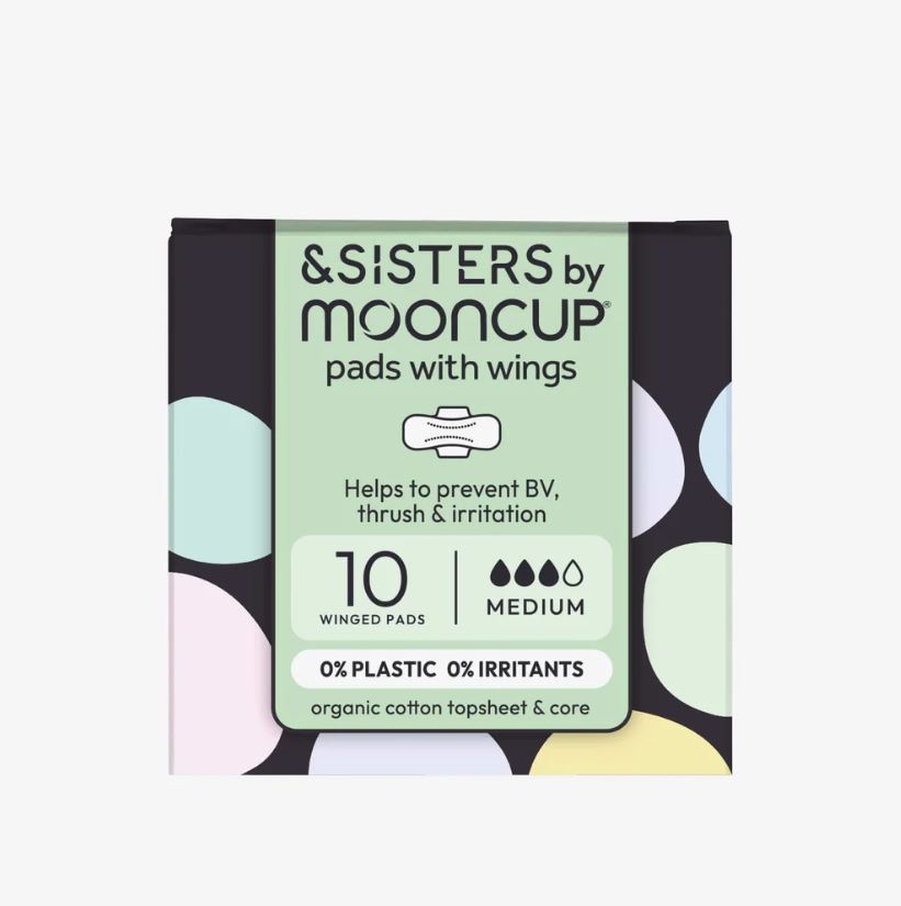 &SISTERS Organic Medium Flow Cotton Pads With Wings - 10 Pack - Guardian Angel Naturals