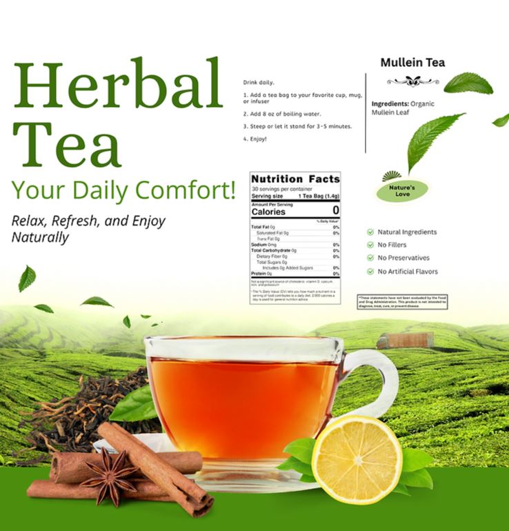 Organic Mullein Tea - Smooth & Soothing Herbal Infusion - 20 Tea Bags - Guardian Angel Naturals