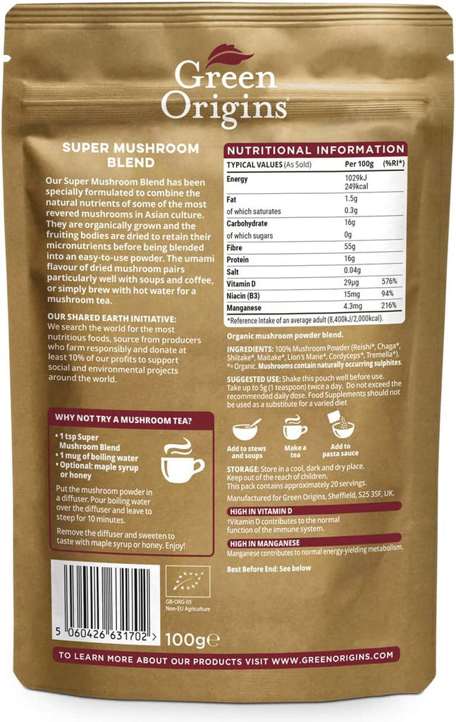 Organic Super 7 Mushroom Powder Blend 100g - Guardian Angel Naturals