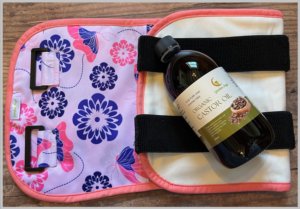 Organic Castor Oil 2 Piece Pack with Bamboo Butterfly Body Wrap (Up to 40" Waist) - Guardian Angel Naturals