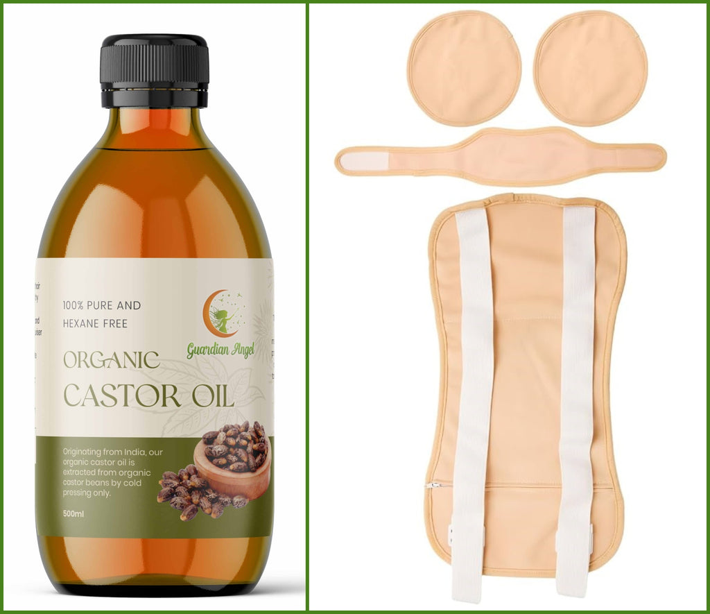 Organic Castor Oil 4 Piece *Premium Pack* with Body, Neck & Chest-Breast Wraps - Guardian Angel Naturals