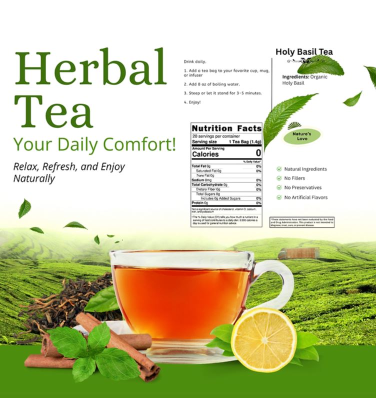 Organic Holy Basil "Tulsi" Tea - Herbal Support For Balance & Calm - 20 Tea Bags - Guardian Angel Naturals