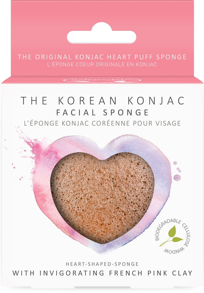 Konjac Heart Sponge with French Pink Clay - Dry or Tired Skin - Guardian Angel Naturals