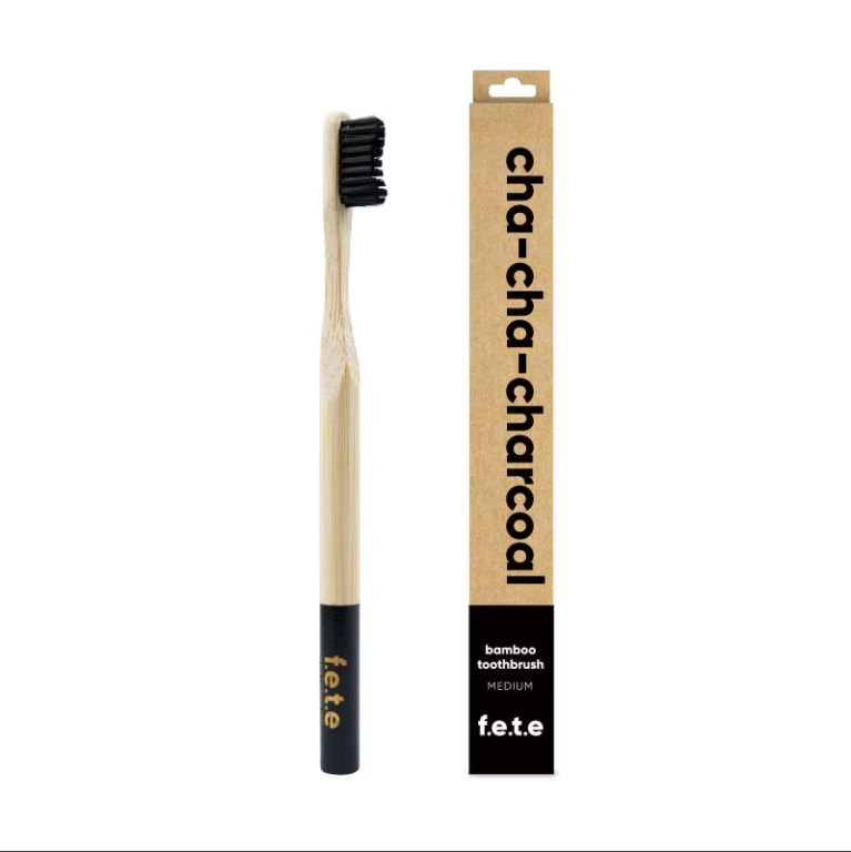 Cha-Cha-Charcoal Adult's Medium Bamboo Toothbrush - f.e.t.e - Guardian Angel Naturals