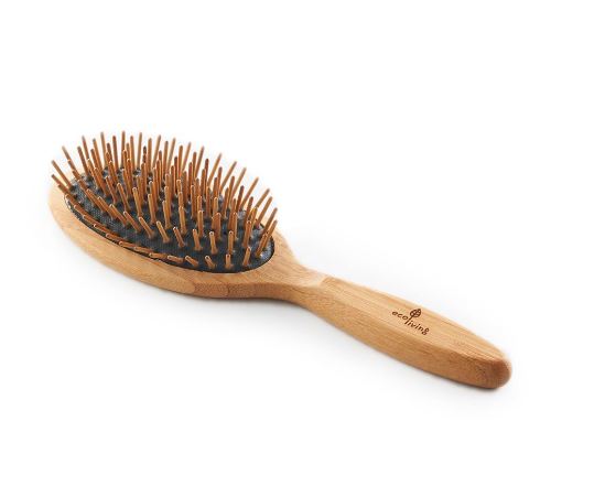 Bamboo Hairbrush - With Wooden Pins (Oval-Black) (FSC 100%) - Guardian Angel Naturals