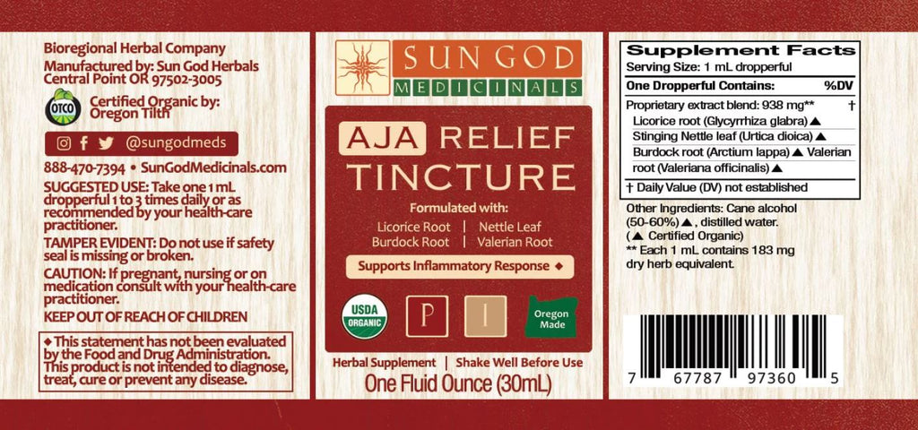 Relief Organic Herbal Tincture - Pain & Stress Relief - Guardian Angel Naturals